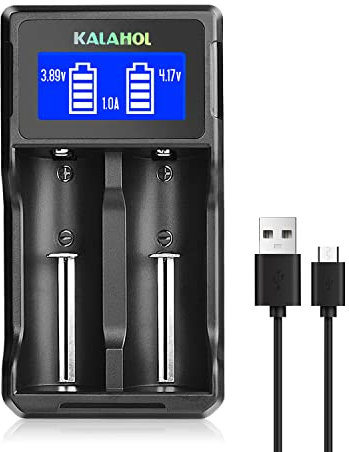 KALAHOL 2 Slot Universal Battery Charger for 18650. LCD Display Real Time Status. Micro USB Ideal for Ni - MH/Ni - Cd A, AA, AAA Batteries. Flashlights, Toys, Clocks, and Keyboards Can All Use