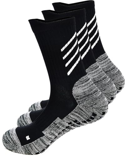 HIKERHEAVENLAR Neri Calzini Calcio Antiscilolo Grip Uomo Calzini Grip Donna Cotone traspirabile Calzino Sportivi Basketball Ciclismo Wander Trekking Corsa 36-42 Nerigrigio L 3P