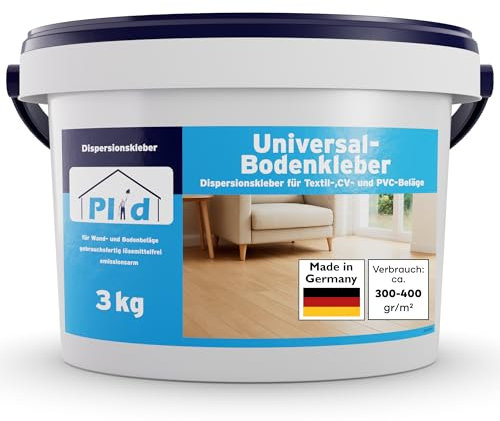 PLID® Colla universale per pavimenti da 3 kg [inodore] per PVC, tappeti, parquet, vinile, CV, linoleum, sughero, ecc. - Adesivo in PVC senza solventi, adesivo in vinile impermeabile, adesivo per