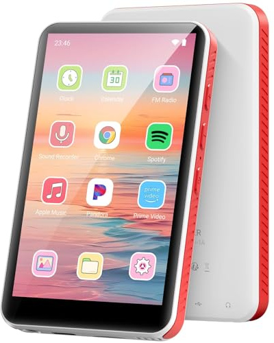 192GB Reproductor MP3 con Bluetooth y WiFi, Portátil Spotify MP3 Reproductor Android 13.0, RAM:4GB, Oilsky 4,0 HD MP4 Reproductor Pantalla Táctil y Altavoz (Blanco + Rojo)