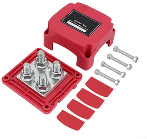 Panel de barra colectora marina con terminales M10 de 400 A de capacidad para caravanas, barcos y camiones, soporta sistemas de 12 V/48 V CC con configuración de cableado fácil (rojo)
