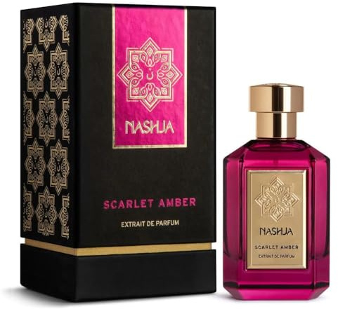 NASHJA Scarlet Amber Extrait de Parfum 100 ml – Profumo Intenso e Avvolgente, Fragranza Ambrata e Legnosa con Note di Ribes Nero, Cuoio, Rosa e Patchouli