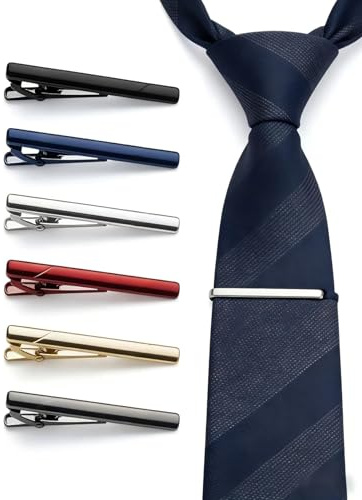 Men's Tie Clips Set - 6 Colors Metal Tie Bars for Regular Ties, Formal Necktie Clips for Wedding/Business/Office, Classic Tie Pin Accessories