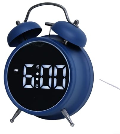 EXTRWORY Reloj despertador extra fuerte para personas que duermen mucho con campanas gemelas, reloj de escritorio digital, pantalla LED, funciona con pilas (azul)