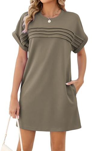 Famulily Ladies Summer T Shirt Dress Loose Comfy Beach Sundress for Women UK Lightweight Maternity Dress Knee Length Coffee XXL