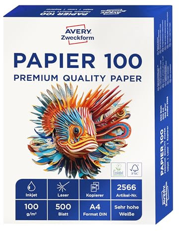 AVERY Zweckform 2566 Drucker-/Kopierpapier (500 Blatt, 100 g/m², DIN A4 Papier, hochweiß, für alle Drucker) 1 Pack