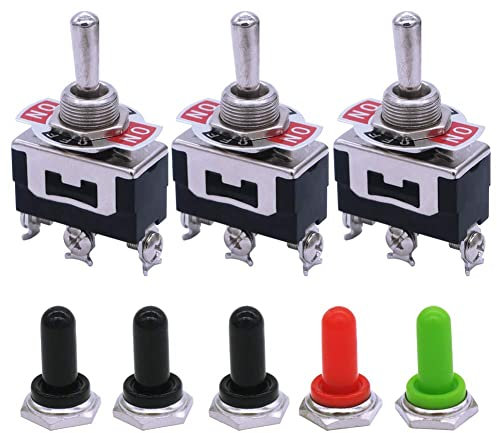 mxuteuk 3pcs Heavy Duty Momentary Rocker Toggle Switch 16A 250V 20A 125V SPDT (ON)/OFF/(ON) 3 Terminal 3 Position + 5pcs Metal Knob Cover Cap Waterproof, Ten-123-5mz-B123