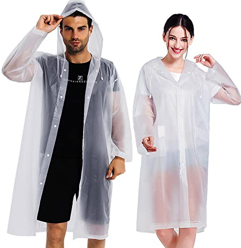 COOY Rain Coats (2 Pack) - Reusable EVA Rain Ponchos For Adults Rain Jackets Raincoats For Men Women