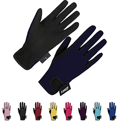 Amoy Horse Riding Gloves for Girls & Boys Children Equestrian Horseback Anti-Slipping Kids Youth Outdoor Biking Cycling Sport Mitts Navy M Age 8-10