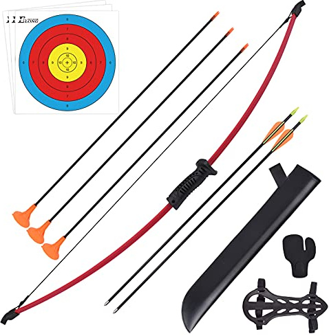 Take-down Bow Recurve Bow and Arrow Set Outdoor Archery Beginner Training Includes Arrows, Armguard, Quiver, Target Face, Finger Tab