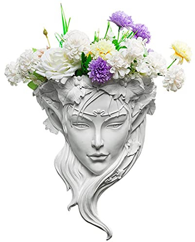 Sunnyushine Wall Hanging Plant Pot Head Face Planter Vase Angel Wall Decor Pocket Sculpture Statue Home Garden Decor, White