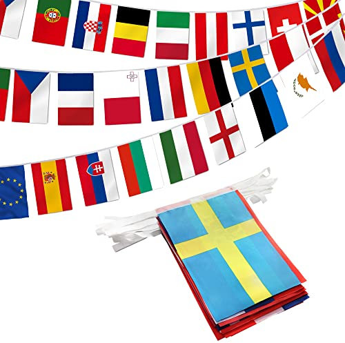 Drapeau de chaîne de l'Union européenne Anley, bannière de fanion de chaîne de 27 pays de l'Union européenne, décoration pour l'inauguration, bar sportif, événements de fête - 27 pieds 27 drapeaux