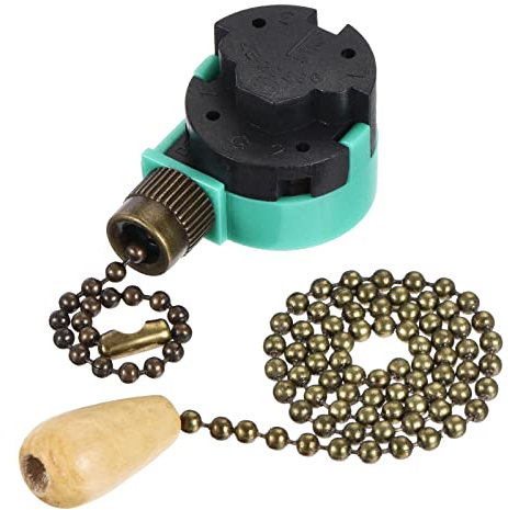 sourcing map Tracción Cadena Interruptor 3 Velocidades 4 Cables Reemplazo ZE-268S6 con Extensión Cadena para Techo Ventilador Lámpara Luz Verde Bronce Juego de 2