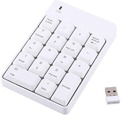 Trådlösa numeriska tangentbord, numeriska USB numeriska tangenter, USB numeriska tangentbord, 2,4 GHz trådlös USB numeriska tangentbord numeriska numeriska tangenter 18 tangenter Bärbar (White)