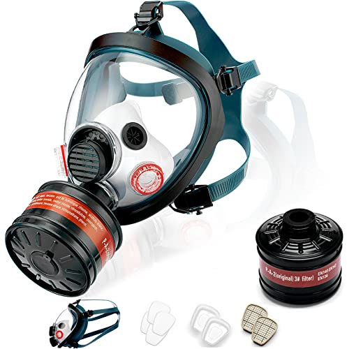 RANKSING Doppelzweck-Atemschutzmaske 4017, wiederverwendbar, mit 1 Filterkanister, 40 mm, 4 Baumwollfilter, 2 Filterpatronen und 2 Abdeckungen für Dekoration, Malen und Polieren und andere Arbeiten