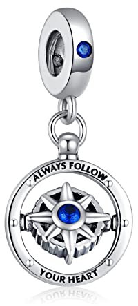 Alstiva Kompaß Charm-Anhänger 925 Sterling Silber 5A Zirkonia Charm Anhänger für Armband Charm Bead Pendant für Europäische Armbänder Halsketten Schmuck Geschenk für Damen Frauen