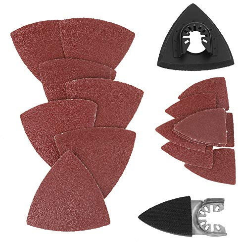 Tiiyee Platorello Triangolare, Oscillante di Levigatura Kit Tamponi Abrasivi per Dischi Triangolare Levigatrice Multifunzione Accessori Lame Ad Attacco Rapido Strumenti Elettroutensili 82 Pezzi