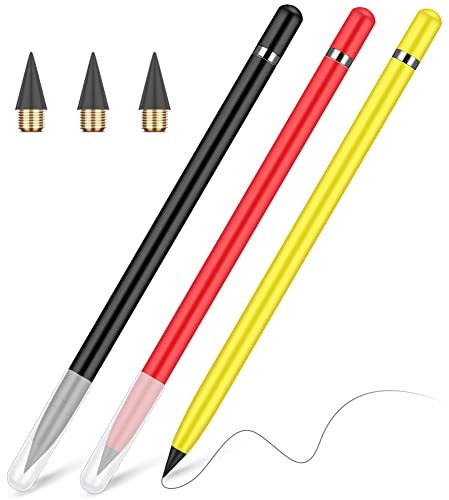AUAUY 3 STÜCK Metall Tintenloser Bleistift, Infinity Pencil, Wiederverwendbarer Everlasting Pencil mit 3 STÜCK Inkless-Bleistifte, zum Schreiben, Zeichnen, Studenten Home Office School Supplies