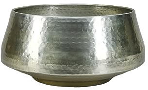 Serene Spaces Living Silver Hammered Aluminum Cachepot, Brass-Looking Plant & Floral Pot, Elegant Decor for Living Room, Entryway, Restaurant, Indian Wedding & Event, 16.5 Diameter & 7.75 Tall