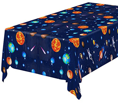 OSDUE Astronauten Tischdecken, Geburtstag Tischdecke, Wasserdicht Plastik Tischdecke, für Kinder Jungen Mädchen Babyparty Party Dekorationen (130 x 220CM)