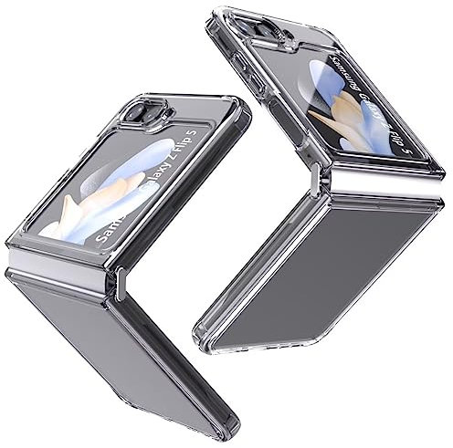 Natbok Cover per Samsung Galaxy Z Flip 5 5G Custodia Protettiva Pieghevole, PC Rigido, a Prova di Caduta, Antiurto, Connettore in Metallo Pieghevole Comodo, Galaxy Z Flip 5 Cover, Trasparente