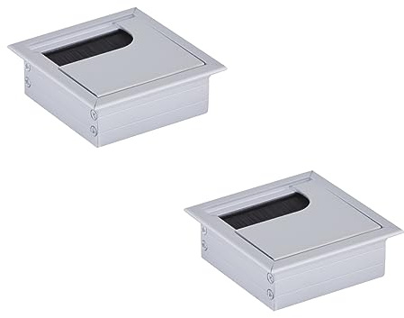 HOOZ 2X Kabeldurchführung Schreibtisch, 80mm Aluminium Kabeldurchlass mit Bürstendichtung, Kabeldurchführung Tisch für Tisch Büro Arbeitsplatten, Kabelkanal für Möbel und Schreibtisch (Quadratisch)