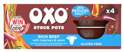 OXO Reduced Salt Beef Stock Pot – Rich Flavour, Less Salt, 4 x 20 g (80 g Total)
