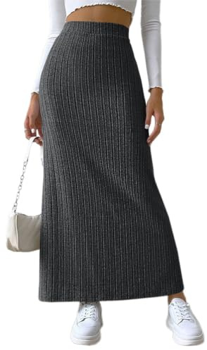 Onsoyours Jupe Longue Côtelée pour Femme avec Fente Taille Haute Vintage Rétro Jupe de Loisirs Jupe avec Taille élastique Jupe Crayon Jupe en Tricot