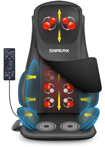 Snailax Shiatsu Neck Back Massager with Heat, Massage Chair Pad with Compression, Height-Adjustable Neck Massage Rollers Chair Seat Massager, Gifts for Men, Women