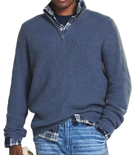 NAKEAH Suéter de cachemira casual de negocios para hombre con cremallera, suéter para hombre con cremallera holgada y cuello alto, suéter con cremallera 1/4 (4X-Large, Azul)