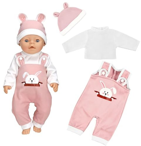 MHDUYEG Kleidung Outfits für Baby Puppen,Baby Born Kleidung Puppenkleidung Pink Cartoon Kaninchenohren Baby Born Anziehsachen Puppenzubehör mit Hut,für Babypuppen 35-43 cm(Puppen Nicht enthalten)