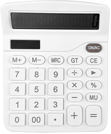 Gvolatee Calculadora Financiera con Pantalla LCD Grande de 12 Dígitos, Botones Grandes, Función Estándar Basica para Oficina, Hogar y Escuela, Blanco