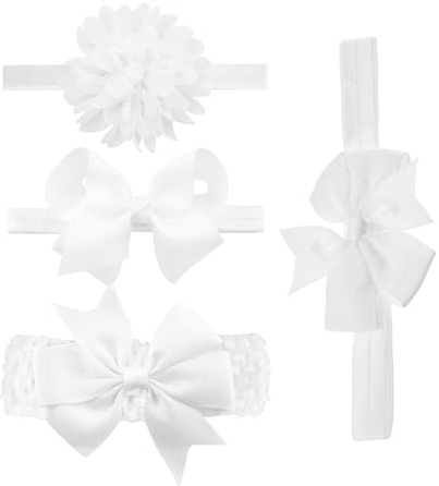 Lot de 4 bandeaux enfants noeuds arondes, élastiques bébé, fleurs, baptême occasions