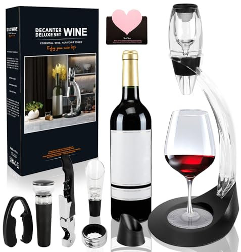 TOSUTO Decanter per Vino Rosso 8 in 1, Accessori per Vino,Decanter per Vino con Support,Fornito con Tappo per Vino Rosso,Tagliacapsule,Versatore per Vino,Anello Anti-perdite,Apribottiglie(Set)