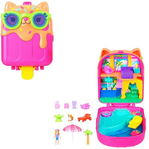 Polly Pocket Poupées et Coffret Agneau féérique | JCB17 Jouet de voyage portable, 1 micro poupée, licorne pour animaux de compagnie, accessoires de nourriture et de mode