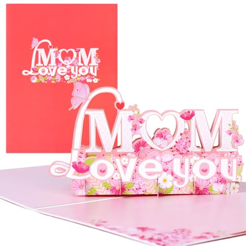 SULOLI Día de la Madre Tarjeta,Tarjeta de Cumpleaños para Mamá,Tarjeta de Pop-Up de Felicitación 3D,Tarjeta de Love Mom Letter，Regalo para el Cumpleaños de Mamá, Sobre Incluido