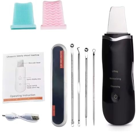 Skin Scrubber Kit negro Limpiador eléctrico ultrasónico para la piel, espátula facial para limpieza profunda, removedor de puntos negros, limpiador de poros, instrumento de belleza con 3 modos