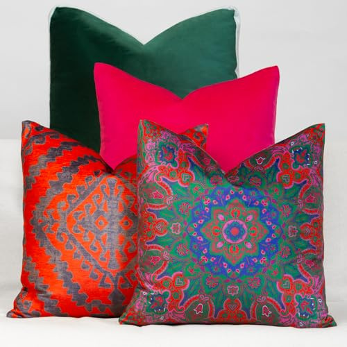 Daisy Linens Decorative Throw Pillow Set of 4, 18 x 18 Colorful Accent Pillow Covers, Modern Mandala