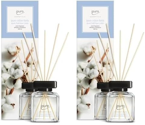 ipuro - Essentials Raumduft Cotton Fields 200ml | Raumerfrischer mit Sternanis, Vanilleblume & Geranie, Rose, Veilchen, Zedernholz Duft Aroma | Diffuser mit Stäbchen | Lufterfrischer für die Wohnung
