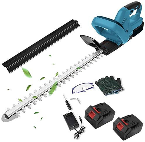 Cortasetos inalámbricos, tamaño seto batería, tamaño seto telescópico eléctricos, 1500 mah*10 batería/hoja de doble acción/menos ruido equipado protecciones para césped, arbustos, patio (dos)
