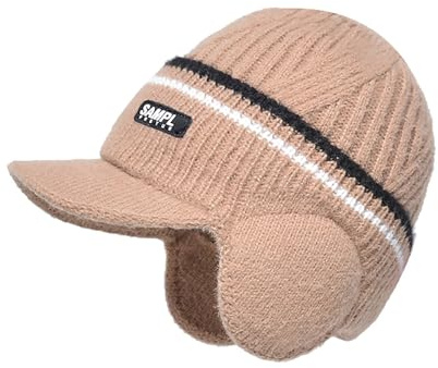 LZPCarra Vintermössa för män, fodrad stickad manschett med visir, varma öronlappar, skidmössa huva småbarn, kaki, one size
