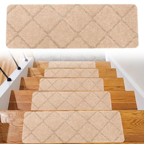 FARYODI Alfombrillas autoadhesivas para escalones, 15 unidades, 55 x 19 cm, para escaleras, para casa, escaleras, de madera, azulejos y mármol (beige)