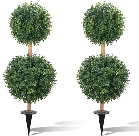 2Pcs Artificial Boxwood Topiary Balls Trees with Ground Spikes 32 Inch