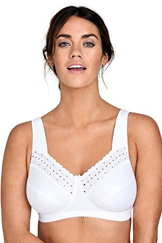 Miss Mary of Sweden - Broderie Anglaise, Non Wired Bras for Women, Everyday Bras, Comfortable Cotton, Supportive Full Coverage 44DD White