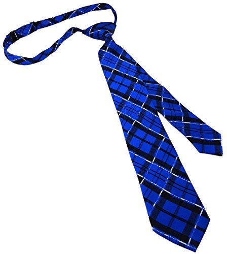 TigerTie Schmale leichte vorgebundene Kinderkrawatte in blau schwarz weiss kariert