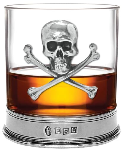 English Pewter Company Pewter Skull and Cross Bones Whisky Rum Glass Tumbler [TUM07]