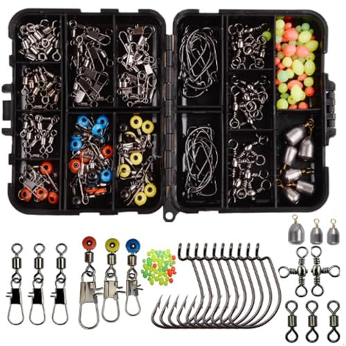 160stk/box Angelzubehör Box Kit, inkl.Angeln Haken, Bullet Bass Werfen Sinker Gewichte, verschiedene Angeln Wirbel Snaps, Sinker Slides, Angelleine Perlen, Angelausrüstung Set mit Angehen Box