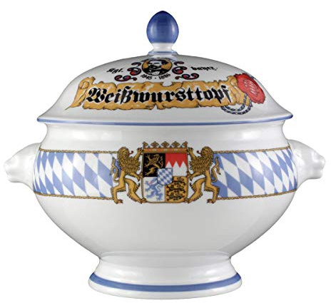 Seltmann Weiden Compact Bayern, terrina con testa di leone, con coperchio, 3 l, blu/bianco/giallo/rosso, 26,5 x 21,7 x 21,5 cm