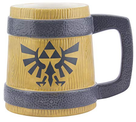 The Legend of Zelda Hyrule Crest Tasse - 600 ml Keramik-Bierkrug-Stil Kaffeetasse, Holzfass-Design, perfekt für Gamer & Sammler, offizielles Nintendo-Produkt