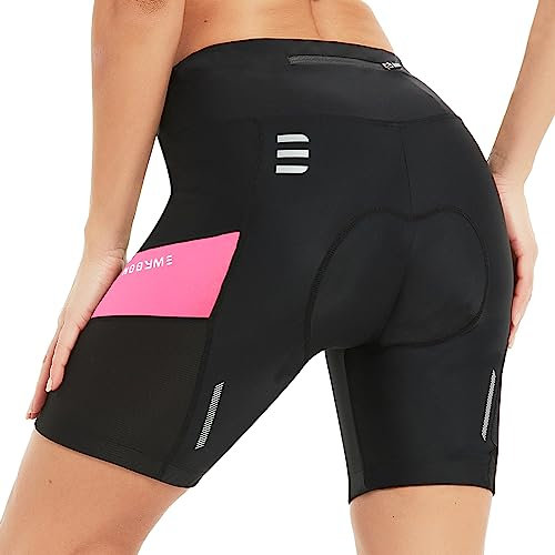 NOOYME Radlerhose Damen gepolstert 4D mit Tasche Fahrradhose Kurz Elastische atmungsaktiv Radhose mit breitem und dichtem Polster Schmerzfrei Schnelltrockende Fahrrad Hosen Damen